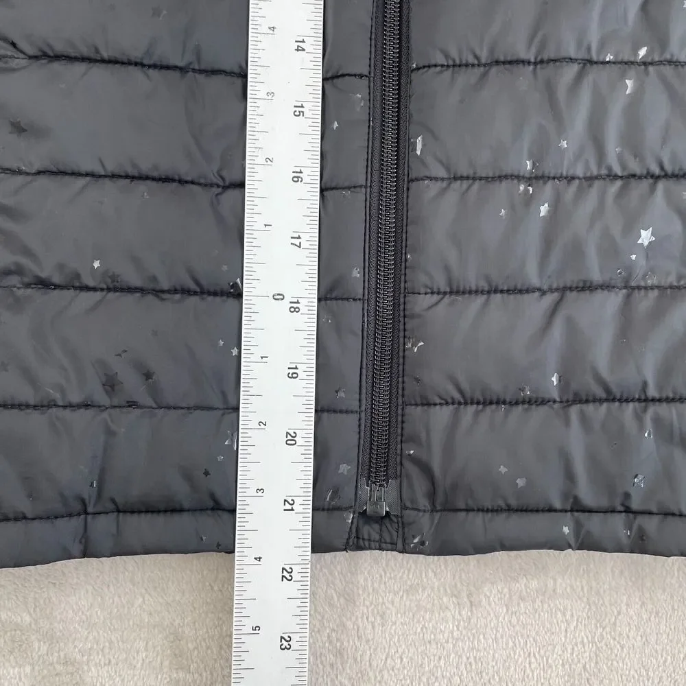 Gap Kids Cold Control Puffer Jacket Large‎ Black Star Print Hooded Full Zip Warm